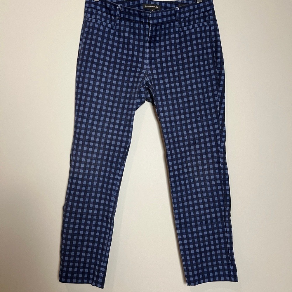 Banana Republic Pants Women's Size 8 Sloan Gingham Check Straight Leg Ankle Blue